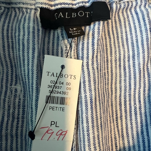 Talbots Blue and White Striped Wide Leg Pants 100% Linen NWT LP Large Petite - Picture 4 of 5